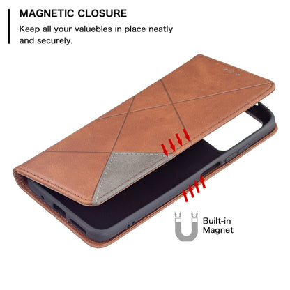 For Xiaomi Redmi 10 Rhombus Texture Horizontal Flip Magnetic Leather Case with Holder & Card Slots(Brown) - Xiaomi Cases by buy2fix | Online Shopping UK | buy2fix