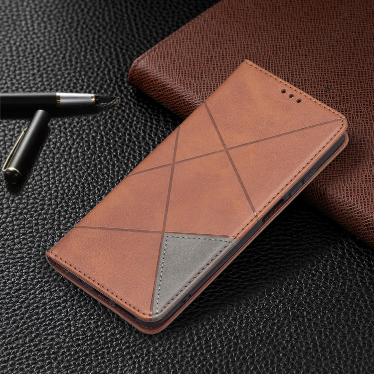 For Xiaomi Redmi 10 Rhombus Texture Horizontal Flip Magnetic Leather Case with Holder & Card Slots(Brown) - Xiaomi Cases by buy2fix | Online Shopping UK | buy2fix