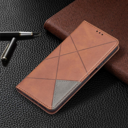 For Xiaomi Redmi 10 Rhombus Texture Horizontal Flip Magnetic Leather Case with Holder & Card Slots(Brown) - Xiaomi Cases by buy2fix | Online Shopping UK | buy2fix