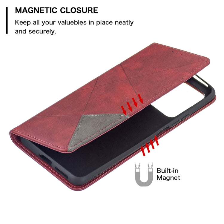 For Xiaomi Mi 11T Rhombus Texture Horizontal Flip Magnetic Leather Case with Holder & Card Slots(Red) - Xiaomi Cases by buy2fix | Online Shopping UK | buy2fix