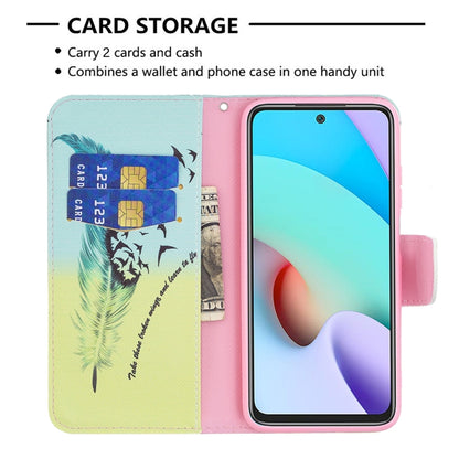 For Xiaomi Redmi 10 Colored Drawing Pattern Horizontal Flip Leather Case with Holder & Card Slots & Wallet(Feather) - Xiaomi Cases by buy2fix | Online Shopping UK | buy2fix