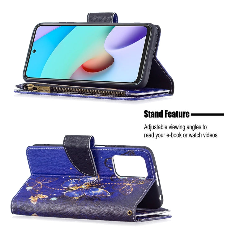 For Xiaomi Redmi 10 Colored Drawing Pattern Zipper Horizontal Flip Leather Case with Holder & Card Slots & Wallet(Purple Butterfly) - Xiaomi Cases by buy2fix | Online Shopping UK | buy2fix