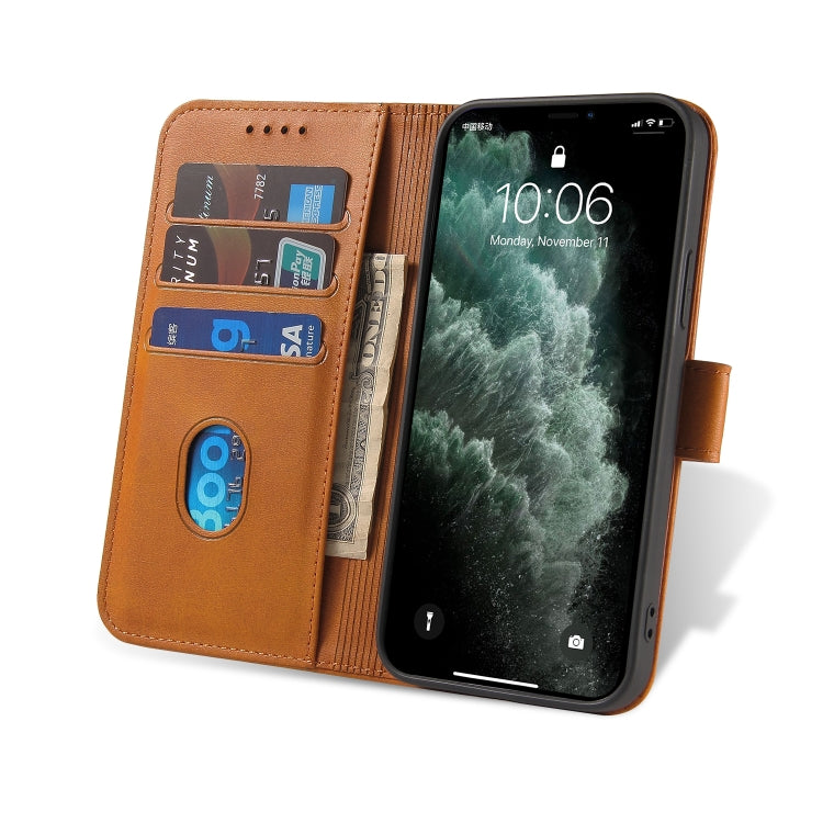 For iPhone 12 / 12 Pro Calf Texture Buckle Horizontal Flip Leather Case with Holder & Card Slots & Wallet(Khaki) - iPhone 12 / 12 Pro Cases by buy2fix | Online Shopping UK | buy2fix