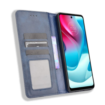 For Motorola Moto G60S Magnetic Buckle Retro Pattern Horizontal Flip Leather Case with Holder & Card Slot & Wallet(Blue) - Motorola Cases by buy2fix | Online Shopping UK | buy2fix