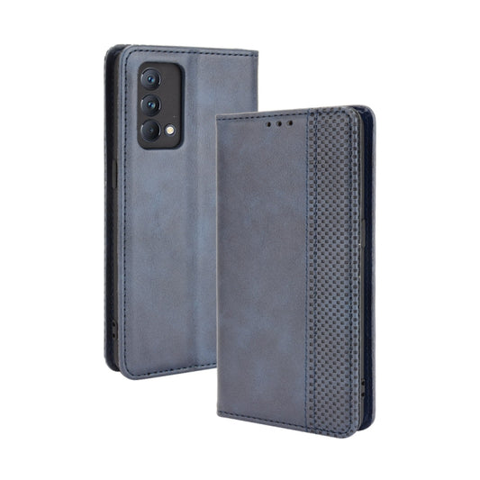 For OPPO Realme GT Master Magnetic Buckle Retro Pattern Horizontal Flip Leather Case with Holder & Card Slot & Wallet(Blue) - Realme Cases by buy2fix | Online Shopping UK | buy2fix