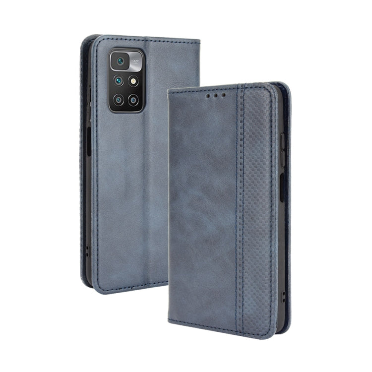 For Xiaomi Redmi 10 Magnetic Buckle Retro Pattern Horizontal Flip Leather Case with Holder & Card Slot & Wallet(Blue) - Xiaomi Cases by buy2fix | Online Shopping UK | buy2fix