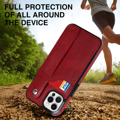 For iPhone 12 / 12 Pro Crazy Horse Texture Shockproof TPU + PU Leather Case with Card Slot & Wrist Strap Holder(Red) - iPhone 12 / 12 Pro Cases by buy2fix | Online Shopping UK | buy2fix