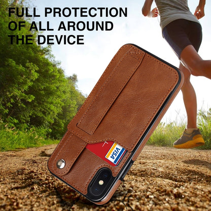 For iPhone X / XS Crazy Horse Texture Shockproof TPU + PU Leather Case with Card Slot & Wrist Strap Holder(Brown) - More iPhone Cases by buy2fix | Online Shopping UK | buy2fix