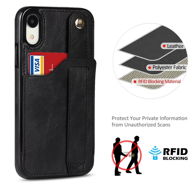 For iPhone XR Crazy Horse Texture Shockproof TPU + PU Leather Case with Card Slot & Wrist Strap Holder(Black) - More iPhone Cases by buy2fix | Online Shopping UK | buy2fix