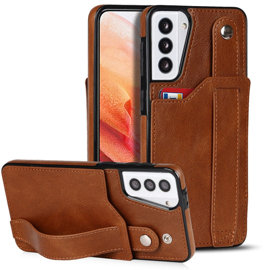 For Samsung Galaxy S21+ 5G Crazy Horse Texture Shockproof TPU + PU Leather Case with Card Slot & Wrist Strap Holder(Brown) - Galaxy S21+ 5G Cases by buy2fix | Online Shopping UK | buy2fix