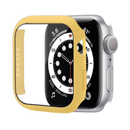 Shockproof PC Protective Case with Tempered Glass Film For Apple Watch Series 8 / 7 45mm(Yellow) - Watch Cases by buy2fix | Online Shopping UK | buy2fix