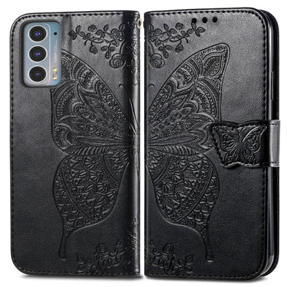 For Motorola Moto Edge 20 Butterfly Love Flower Embossed Horizontal Flip Leather Case with Holder & Card Slots & Wallet & Lanyard(Black) - Motorola Cases by buy2fix | Online Shopping UK | buy2fix