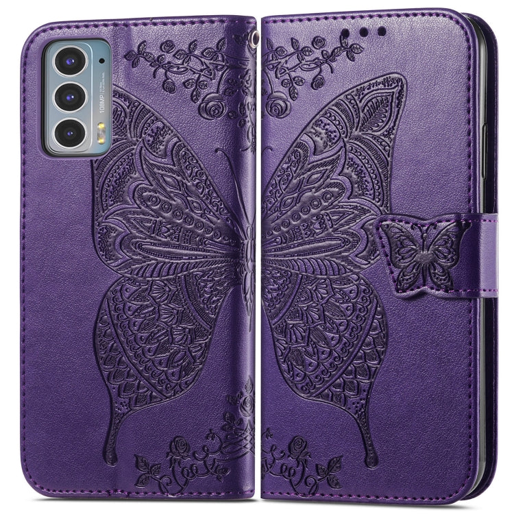 For Motorola Moto Edge 20 Butterfly Love Flower Embossed Horizontal Flip Leather Case with Holder & Card Slots & Wallet & Lanyard(Dark Purple) - Motorola Cases by buy2fix | Online Shopping UK | buy2fix