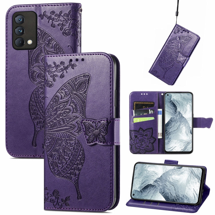 For OPPO Realme GT Master Butterfly Love Flower Embossed Horizontal Flip Leather Case with Holder & Card Slots & Wallet & Lanyard(Dark Purple) - Realme Cases by buy2fix | Online Shopping UK | buy2fix