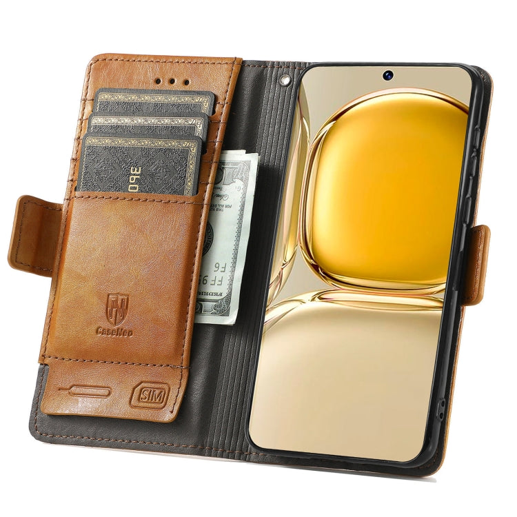 For Huawei P50 Pro CaseNeo Business Splicing Dual Magnetic Buckle Horizontal Flip PU Leather Case with Holder & Card Slots & Wallet(Khaki) - Huawei Cases by buy2fix | Online Shopping UK | buy2fix