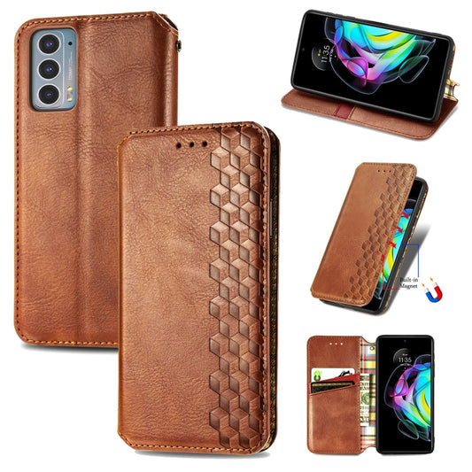 For Motorola Edge 20 Cubic Grid Pressed Horizontal Flip Magnetic PU Leather Case with Holder & Card Slots & Wallet(Brown) - Motorola Cases by buy2fix | Online Shopping UK | buy2fix