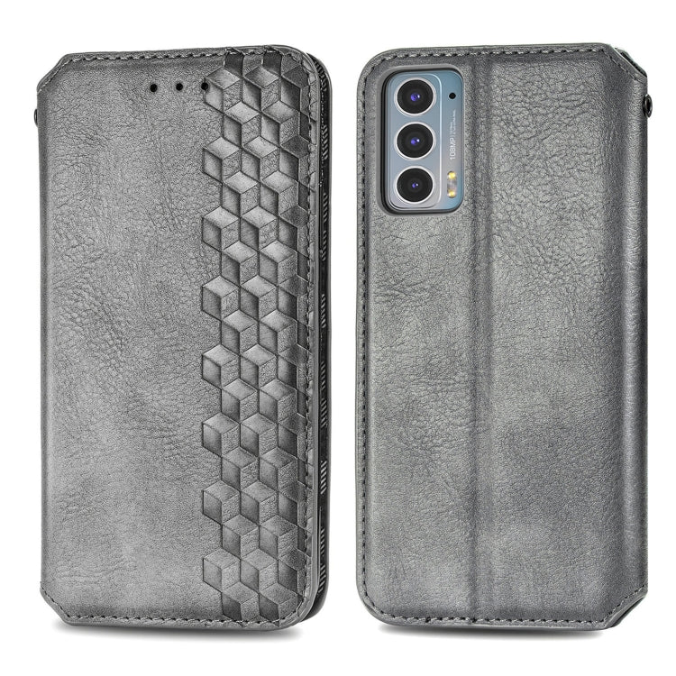 For Motorola Edge 20 Cubic Grid Pressed Horizontal Flip Magnetic PU Leather Case with Holder & Card Slots & Wallet(Grey) - Motorola Cases by buy2fix | Online Shopping UK | buy2fix