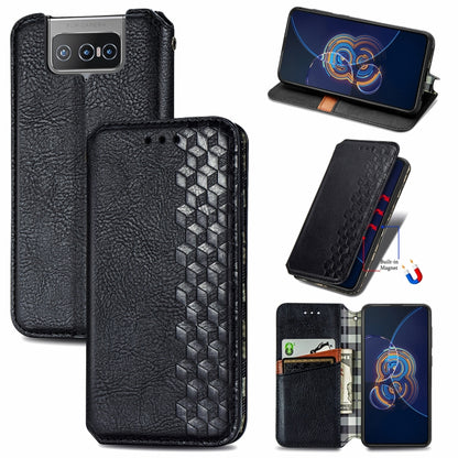 For Asus Zenfone 8 Flip Cubic Grid Pressed Horizontal Flip Magnetic PU Leather Case with Holder & Card Slots & Wallet(Black) - ASUS Cases by buy2fix | Online Shopping UK | buy2fix