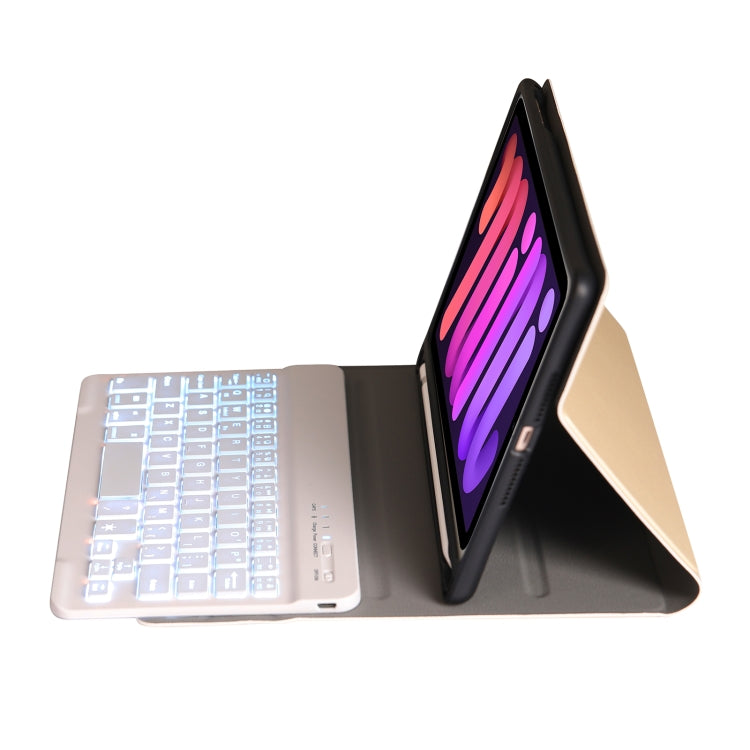 A06BS Ultra-thin Backlight Bluetooth Keyboard Leather Tablet Case with Holder & Pen Slot For iPad mini 6(Gold) - For iPad mini by buy2fix | Online Shopping UK | buy2fix