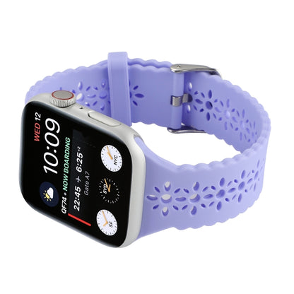 Hollow Out Silicone Watch Band For Apple Watch Series 9&8&7 41mm / SE 3&SE 2&6&SE&5&4 40mm / 3&2&1 38mm(Light Purple) - Watch Bands by buy2fix | Online Shopping UK | buy2fix