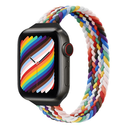 Small Waist Single Loop Nylon Braid Watch Band For Apple Watch Ultra 49mm&Watch Ultra 2 49mm / Series 9&8&7 45mm / SE 3&SE 2&6&SE&5&4 44mm / 3&2&1 42mm, Size:L 165mm(Official Rainbow) - Watch Bands by buy2fix | Online Shopping UK | buy2fix