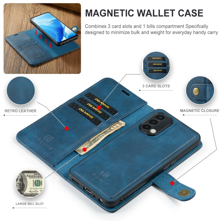 For OnePlus Nord 2 5G DG.MING Crazy Horse Texture Flip Detachable Magnetic Leather Case with Holder & Card Slots & Wallet(Blue) - OnePlus Cases by DG.MING | Online Shopping UK | buy2fix