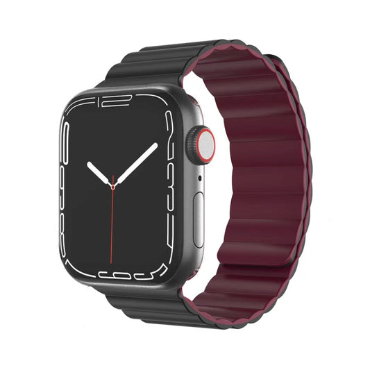 Mutural Moran Series Liquid Silicone Magnetic Strap Watch Band For Apple Watch Series 9&8&7 41mm / SE 3&SE 2&6&SE&5&4 40mm / 3&2&1 38mm(Black + Wine Red) - Watch Bands by Mutural | Online Shopping UK | buy2fix