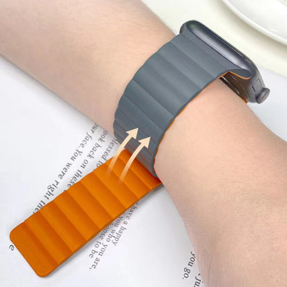 Mutural Moran Series Liquid Silicone Magnetic Strap Watch Band For Apple Watch Ultra 49mm&Watch Ultra 2 49mm / Series 9&8&7 45mm / SE 3&SE 2&6&SE&5&4 44mm / 3&2&1 42mm(Black + Orange) - Watch Bands by Mutural | Online Shopping UK | buy2fix