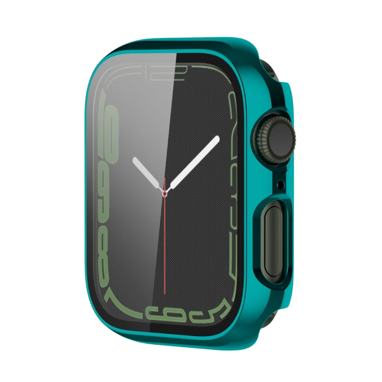 Electroplating Shockproof PC Protective Case with Tempered Glass Film For Apple Watch Series 9 / 8 / 7 41mm(Emerald Green) - Watch Cases by buy2fix | Online Shopping UK | buy2fix