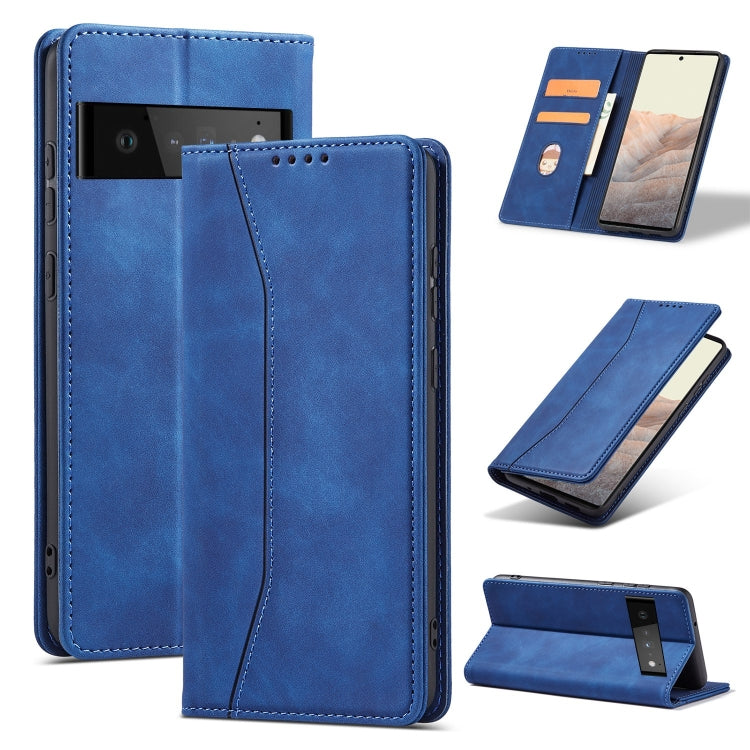 For Google Pixel 6 Pro Magnetic Dual-fold Leather Phone Case(Blue) - Google Cases by buy2fix | Online Shopping UK | buy2fix