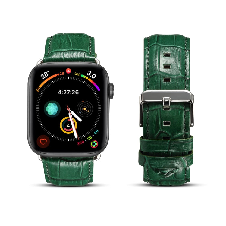 For Apple Watch Series 7 41mm / 6 & SE & 5 & 4 40mm / 3 & 2 & 1 38mm Cowhide Crocodile Texture Strap Watch Band(Green) - Watch Bands by buy2fix | Online Shopping UK | buy2fix