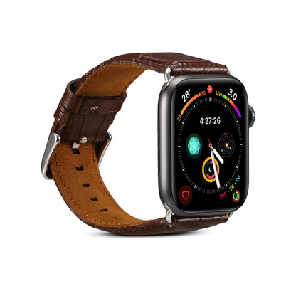 For Apple Watch Ultra 49mm&Watch Ultra 2 49mm / Series 9&8&7 45mm / SE 3&SE 2&6&SE&5&4 44mm / 3&2&1 42mm Cowhide Crocodile Texture Strap Watch Band(Coffee) - Watch Bands by buy2fix | Online Shopping UK | buy2fix