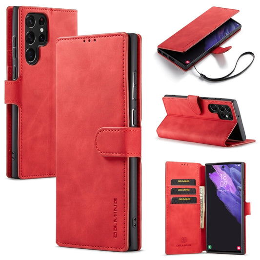 For Samsung Galaxy S22 Ultra DG.MING Retro Oil Side Horizontal Flip Leather Case with Holder & Card Slots & Wallet(Red) - Galaxy S22 Ultra 5G Cases by DG.MING | Online Shopping UK | buy2fix