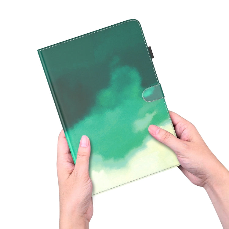 For Samsung Galaxy Tab S9+ Watercolor Pattern Flip Leather Tablet Case(Cyan Green) - Galaxy Tab S9+ Cases by buy2fix | Online Shopping UK | buy2fix