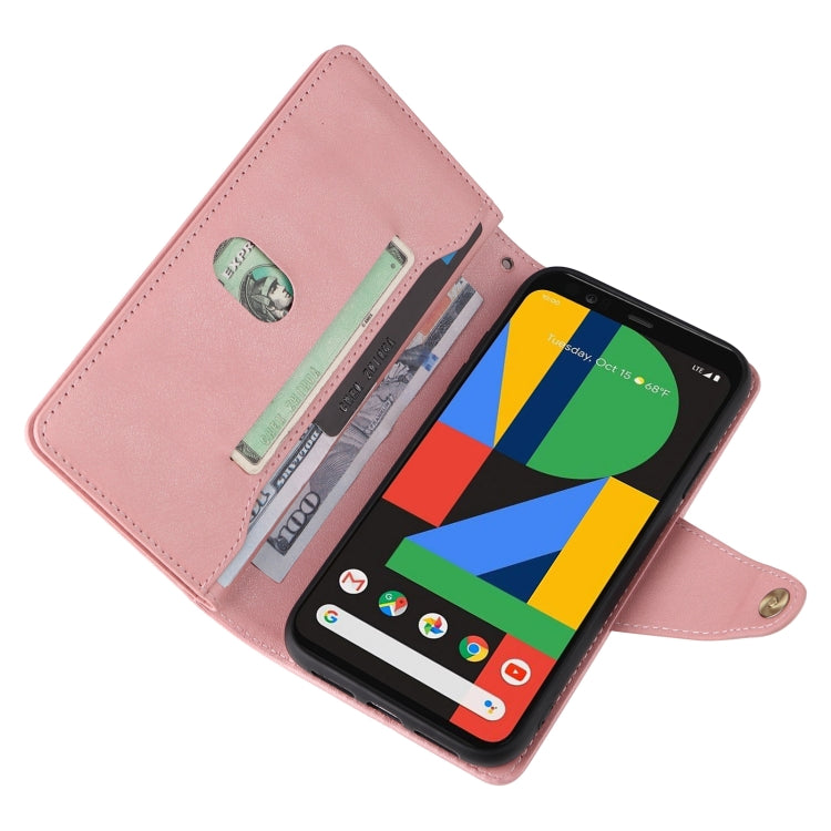 For Google Pixel 4 Rivet Buckle 9 Cards Three Fold Leather Phone Case(Rose Gold) - Google Cases by buy2fix | Online Shopping UK | buy2fix