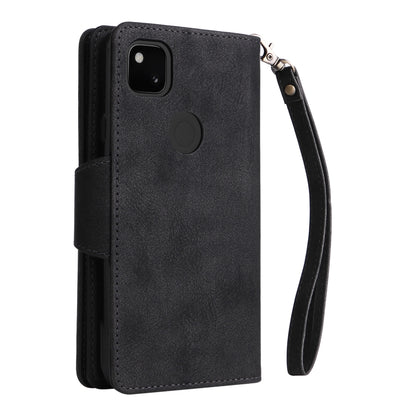 For Google Pixel 4A 4G Rivet Buckle 9 Cards Three Fold Leather Phone Case(Black) - Google Cases by buy2fix | Online Shopping UK | buy2fix