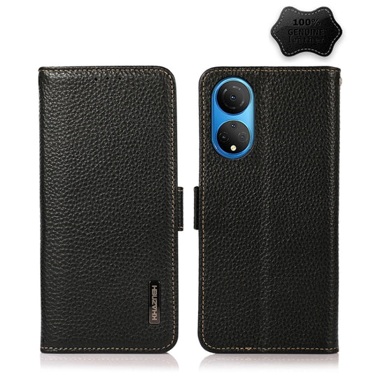 For Honor X7 / Play 30 Plus KHAZNEH Side-Magnetic Litchi Genuine Leather RFID Phone Case(Black) - Honor Cases by buy2fix | Online Shopping UK | buy2fix