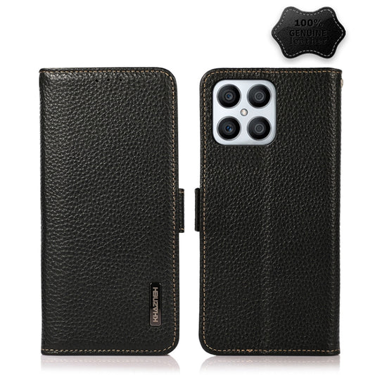 For Honor X30i / Play6T Pro / X8 KHAZNEH Side-Magnetic Litchi Genuine Leather RFID Phone Case(Black) - Honor Cases by buy2fix | Online Shopping UK | buy2fix