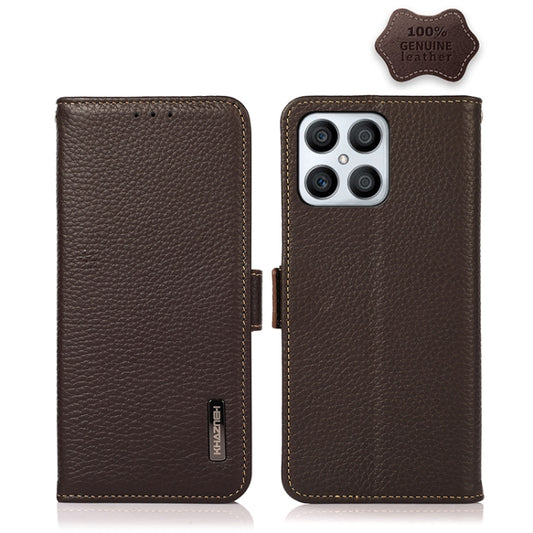 For Honor X30i / Play6T Pro / X8 KHAZNEH Side-Magnetic Litchi Genuine Leather RFID Phone Case(Brown) - Honor Cases by buy2fix | Online Shopping UK | buy2fix