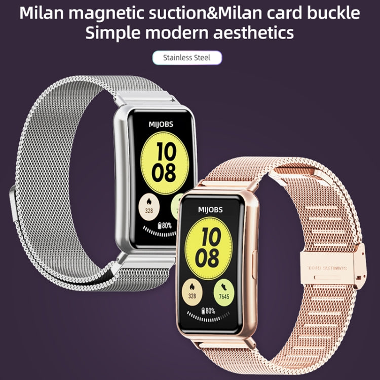 For Huawei Watch Fit Mijobs Milan Buckle Stainless Steel Watch Band(Rose Gold) - Watch Bands by MIJOBS | Online Shopping UK | buy2fix