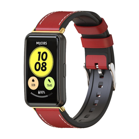 For Huawei Watch Fit Mijobs Cowhide Leather Watch Band(Red+Gold) - Watch Bands by MIJOBS | Online Shopping UK | buy2fix