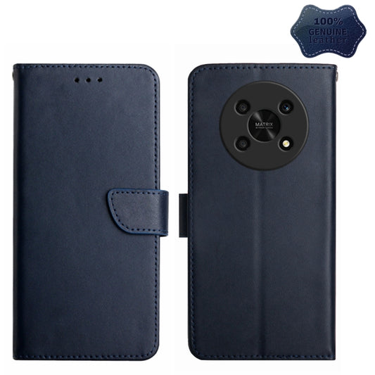 For Honor Magic4 Lite 5G Genuine Leather Fingerprint-proof Horizontal Flip Phone Case(Blue) - Honor Cases by buy2fix | Online Shopping UK | buy2fix