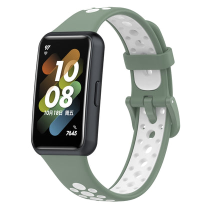 For Huawei Band 7 / 7 NFC Two-color Breathable Silicone Watch Band(Light Green+White) - Watch Bands by buy2fix | Online Shopping UK | buy2fix