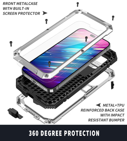 For iPhone 14 Pro Max R-JUST Shockproof Waterproof Dust-proof Case with Holder (Silver) - iPhone 14 Pro Max Cases by R-JUST | Online Shopping UK | buy2fix