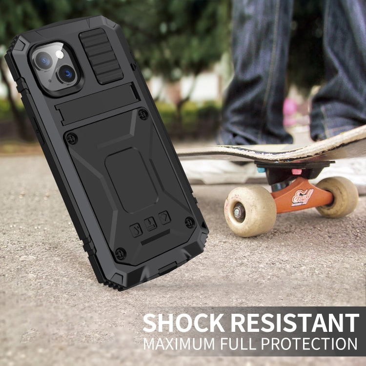 For iPhone 14 R-JUST Shockproof Waterproof Dust-proof Case with Holder (Black) - iPhone 14 Cases by R-JUST | Online Shopping UK | buy2fix