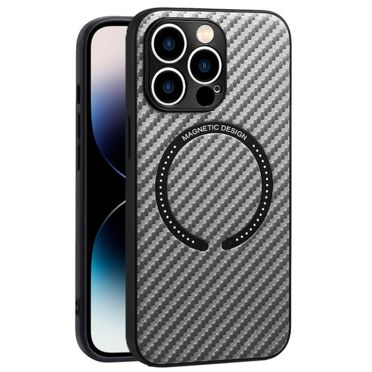 For iPhone 14 Pro Max Carbon Fiber Texture MagSafe Magnetic Phone Case (Silver Grey) - iPhone 14 Pro Max Cases by buy2fix | Online Shopping UK | buy2fix