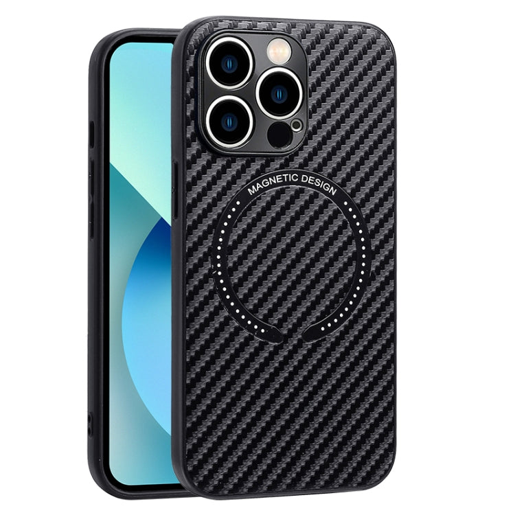 For iPhone 12 Pro Max Carbon Fiber Texture MagSafe Magnetic Phone Case(Black) - iPhone 12 Pro Max Cases by buy2fix | Online Shopping UK | buy2fix