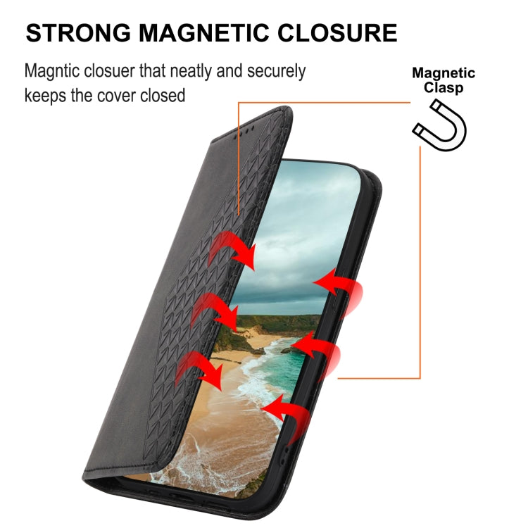 For Motorola Moto G32 Cubic Grid Calf Texture Magnetic Closure Leather Phone Case(Black) - Motorola Cases by buy2fix | Online Shopping UK | buy2fix