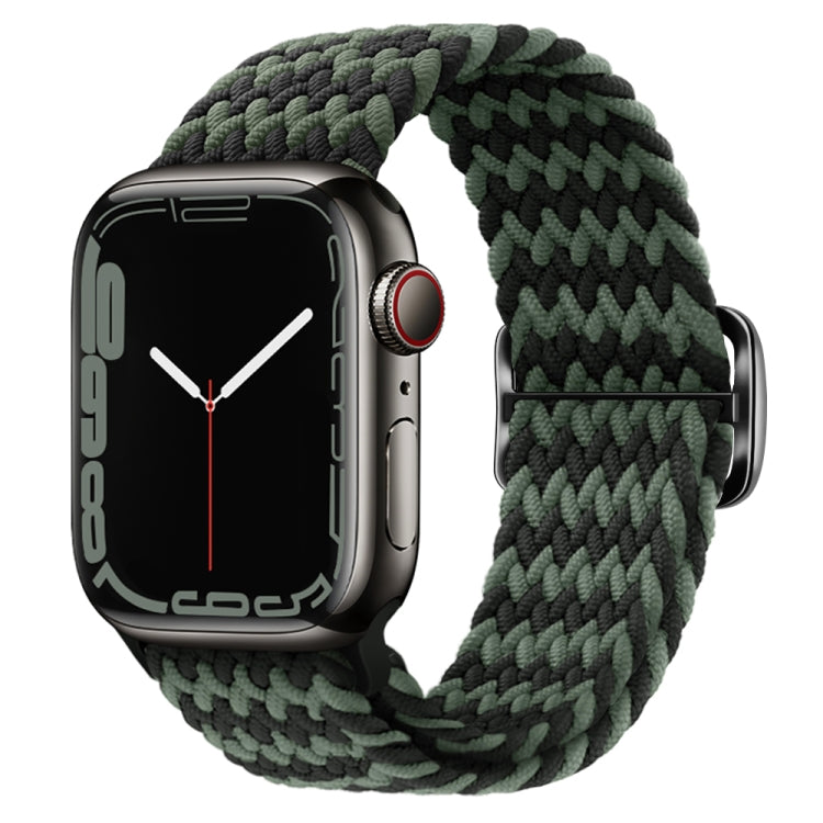 Buckle Nylon Braided Watch Band for Apple Watch Ultra 49mm&Watch Ultra 2 49mm / Series 9&8&7 45mm / SE 3&SE 2&6&SE&5&4 44mm / 3&2&1 42mm(Black Green) - Watch Bands by buy2fix | Online Shopping UK | buy2fix