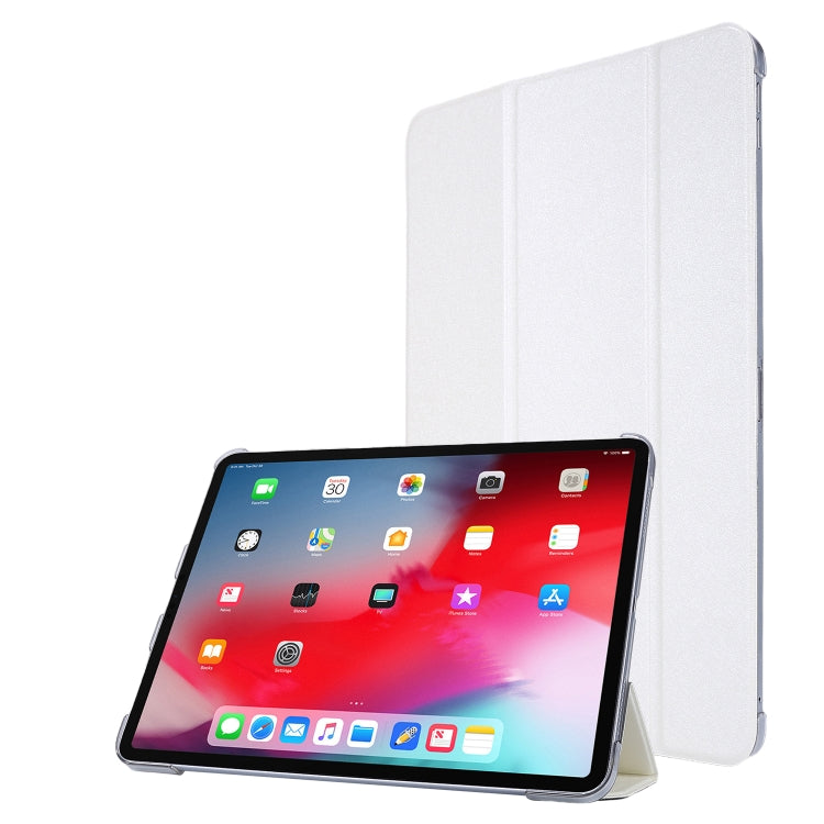 For iPad Air 13 2024 / Pro 12.9 2020 TPU Silk Texture Three-fold Horizontal Flip Leather Tablet Case with Holder(White) - iPad Pro 12.9 (2020) Cases by buy2fix | Online Shopping UK | buy2fix